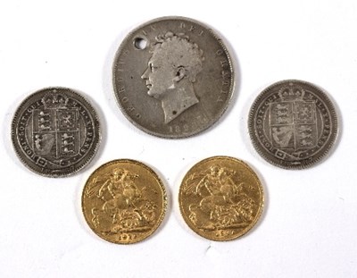 Lot 647 - Two George V sovereigns dated 1911 and three...