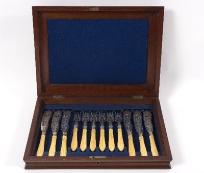 Lot 661 - A set of six Victorian silver fish knives and...