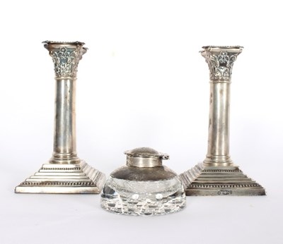 Lot 683 - A pair of silver desk candlesticks, Martin &...