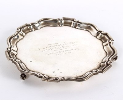 Lot 690 - A silver salver, Birmingham, with pie-crust...