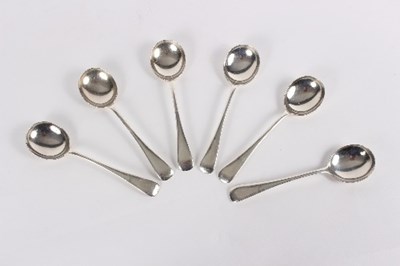 Lot 704 - Six old English pattern silver soup spoons,...