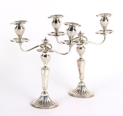 Lot 709 - A pair of silver two-light table lights,...