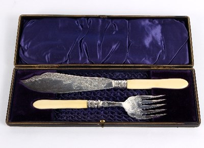 Lot 712 - A pair of silver fish servers, JE & S,...