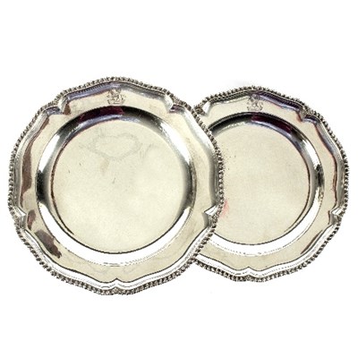 Lot 732 - A pair of George II silver dinner plates,...