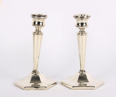 Lot 741 - A pair of silver candlesticks, T & S,...