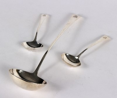 Lot 750 - A George III silver soup ladle, R C, London...