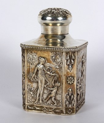 Lot 785 - A French silver tea caddy, the leaf embossed...