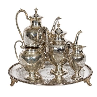 Lot 787 - A silver plated four-piece tea set, Sissons,...