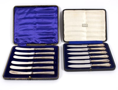 Lot 2 - Two sets of six silver handled fruit knives,...