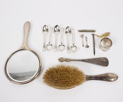 Lot 3 - A silver mounted hand mirror and brush,...