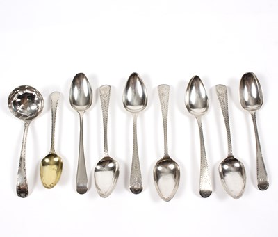 Lot 10 - Six bright cut silver tea spoons, London 1796,...
