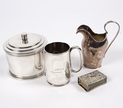 Lot 11 - A silver tankard, a plated jug, a match box...