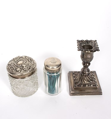 Lot 31 - A silver desk candlestick, 11.5cm high and two...