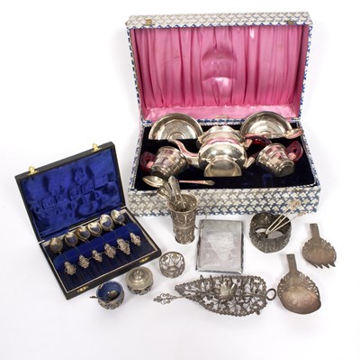 Lot 44 - An Indian white metal tea set, boxed and a...