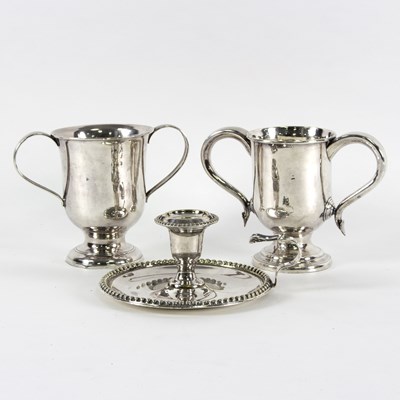Lot 50 - Two Old Sheffield plate two-handled cups, 13cm...