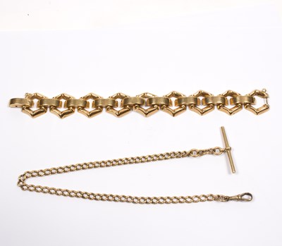 Lot 70 - An 18ct gold single Albert watch chain with T...