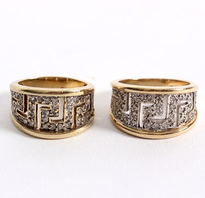 Lot 103 - A pair of diamond set 9ct gold rings, each...