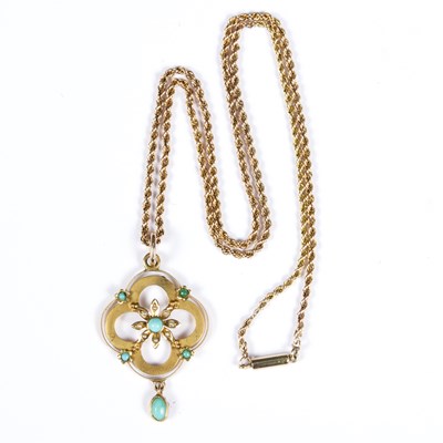 Lot 117 - An Edwardian turquoise and seed pearl pendant...