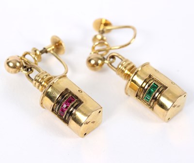 Lot 122 - A pair of novelty gem set ear pendants, C & F,...