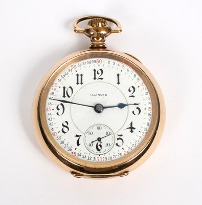 Lot 135 - An Illinois rolled gold pocket watch with...