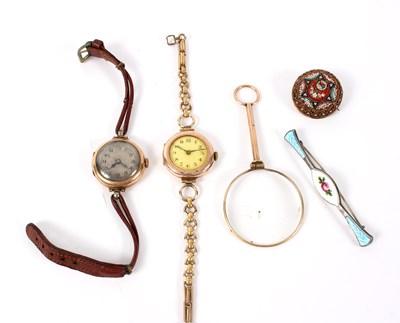 Lot 140 - A 9ct gold backed wristwatch, another similar,...