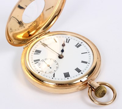 Lot 144 - A 9ct gold half hunter pocket watch, with...