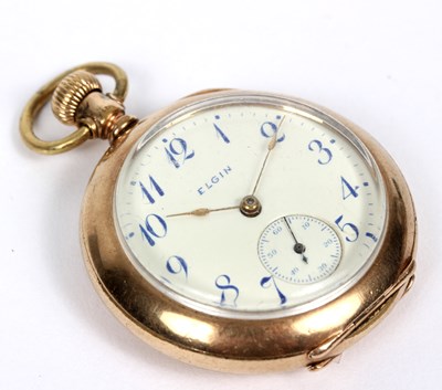 Lot 149 - An Elgin gold plated pocket watch, the cream...