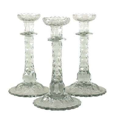 Lot 164 - Three Continental glass candlesticks with...