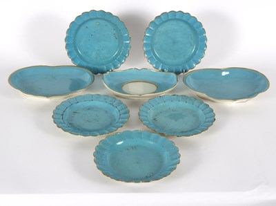 Lot 205 - A Worcester turquoise ground part dessert...