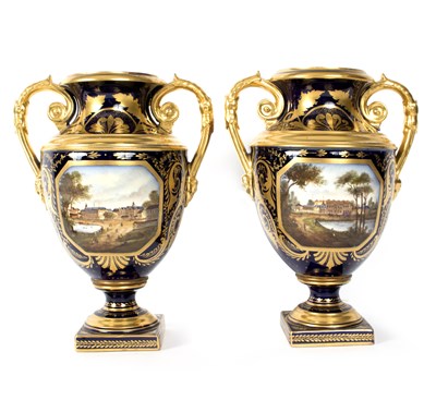 Lot 220 - A pair of Derby style two-handled vases,...