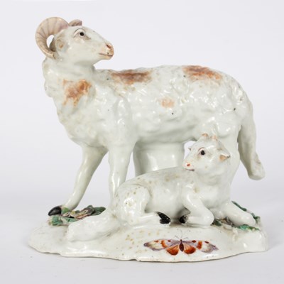 Lot 264 - A Derby porcelain group of a ram and recumbent...