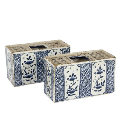 Lot 265 - A pair of English Delft flower bricks, 18th...