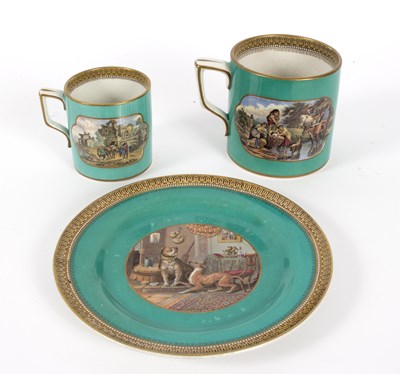 Lot 276 - Three pieces of green ground Prattware, one...