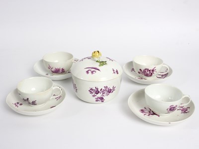 Lot 280 - A Meissen sugar bowl and cover and two teacups...