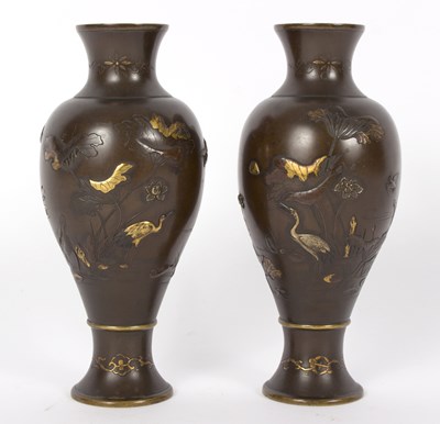 Lot 289 - A pair of Japanese bronze vases, each of...