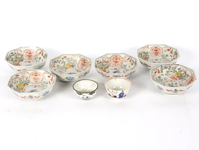 Lot 290 - Six octagonal Chinese dishes, with blue...