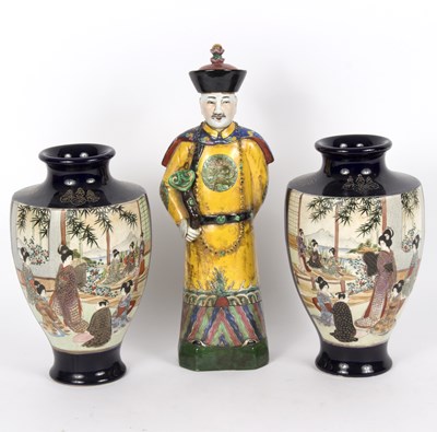 Lot 294 - A pair of Japanese satsuma vases of baluster...