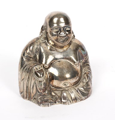 Lot 301 - A white metal figure of Buddha, seated his...