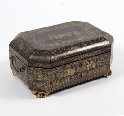 Lot 305 - A late 18th Century black and gold lacquer...