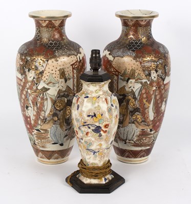 Lot 306 - A pair of Japanese satsuma vases decorated...