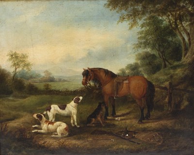 Lot 417 - G Hopkins/Horse and Hounds in a...