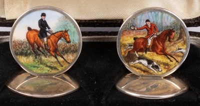 Lot 182 - A pair of silver and enamel menu holders