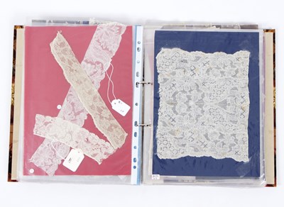 Lot 574 - A lace collector's album containing samples of...