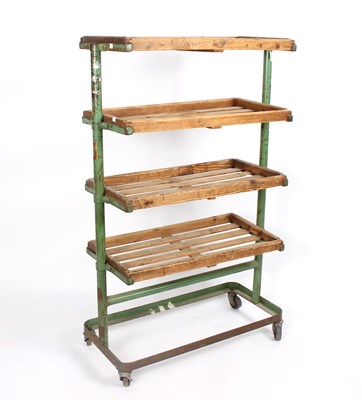 Lot 627 - An apple rack, the removable pine trays on...