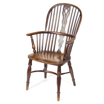 Lot 635 - A yew and elm Windsor chair, the splat back...