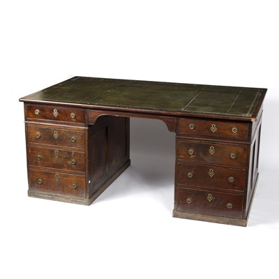 Lot 678 - A 19th Century mahogany partners desk, the top...