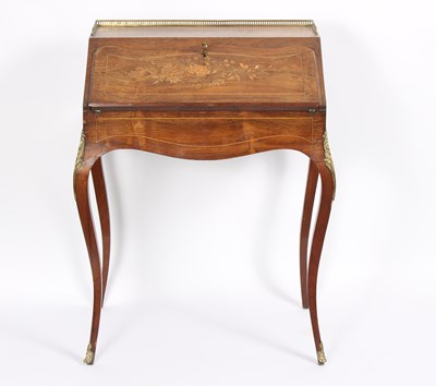 Lot 698 - A walnut and marquetry bureau-de-dame with...