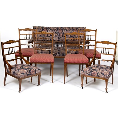 Lot 708 - An Edwardian rosewood and inlaid salon suite...