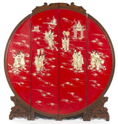 Lot 717 - A Chinese circular four-panel folding screen,...