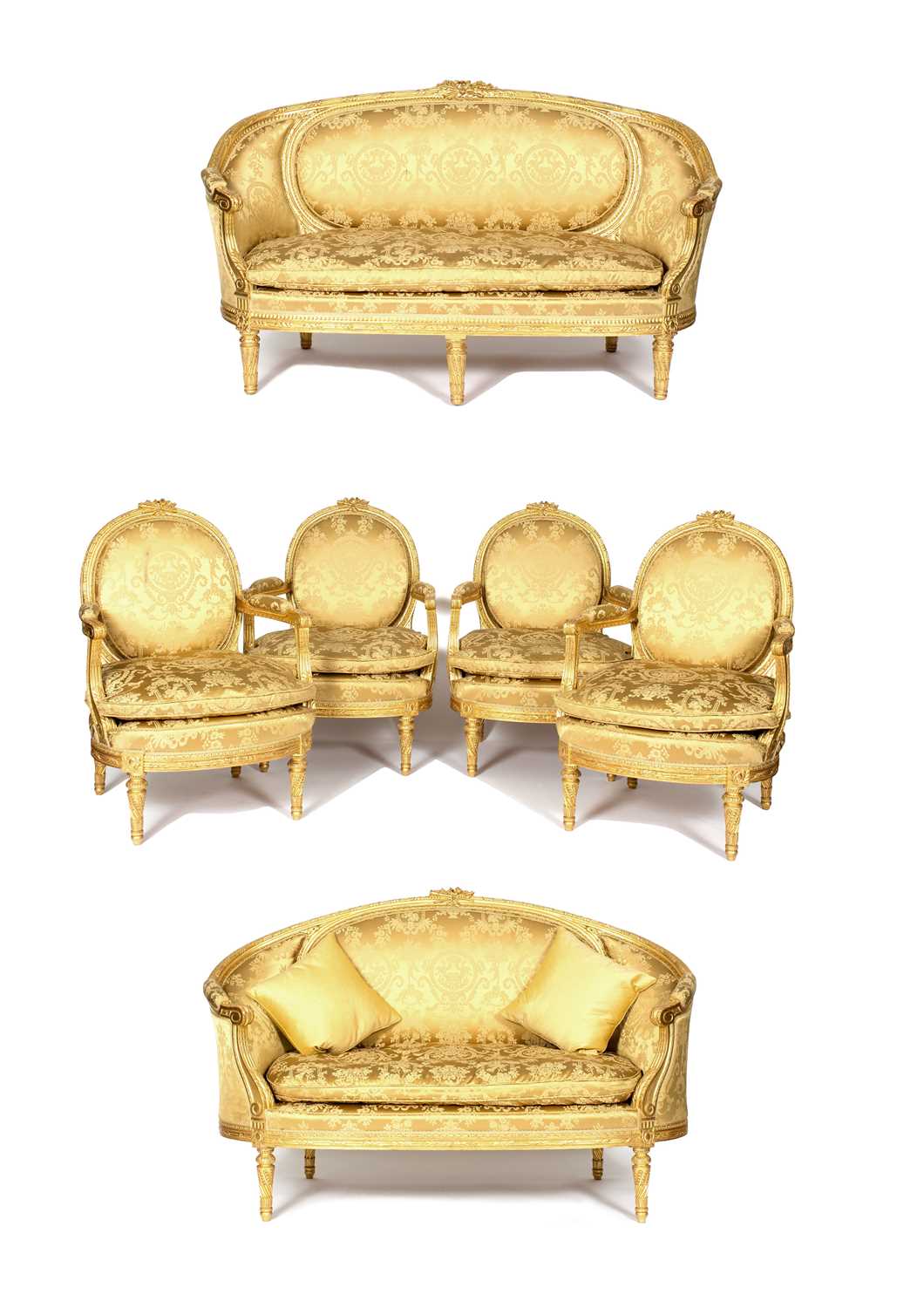 Lot 726 - A suite of Louis XVI style giltwood furniture,...